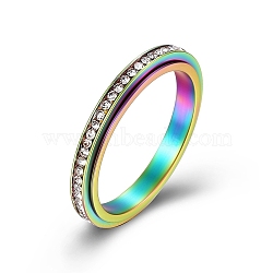 Clear Cubic Zirconia Rotating Finger Ring, Titanium Steel Fidget Spinner Ring for Calming Worry Meditation, Rainbow Color, US Size 10(19.8mm)(PW-WG37758-24)