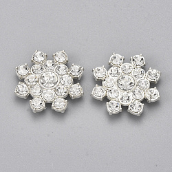 Alloy Acrylic Rhinestone Cabochons, Faceted, Flower, Clear, Silver, 23.5x5mm(PALLOY-T066-03P)