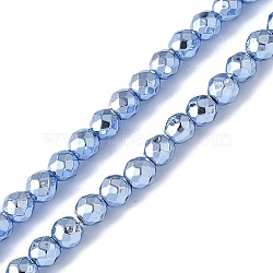 Baking Painted Synthetic Non-Magnetic Hematite Beads Strands, Faceted, Round, Cornflower Blue, 3mm, Hole: 0.8mm, about 142pcs/strand, 15.59''(39.6cm)(G-H020-K01-08)