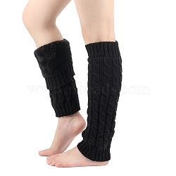 Acrylic Fiber Yarn Leg Warmers Socks, Winter Warm Long Boots Leg Covers for Women, Black, 400x120mm(PW-WG9CFF0-01)