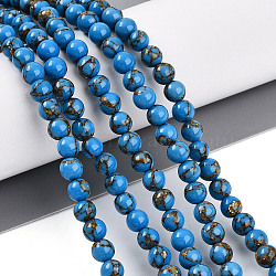 Synthetic Gold Line Turquoise Beads Strands, Round, Dyed, Dodger Blue, 4~5mm, Hole: 0.7mm, about 91~92pcs/strand, 15.55 inch(39.5cm)(G-A255-A03-04A)