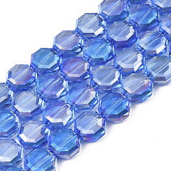 Electroplate Transparent Glass Beads Strands, AB Color Plated, Faceted, Octagon, Royal Blue, 7~8x7~8x4mm, Hole: 1.2mm, about 72pcs/strand, 20.47 inch(52cm)(EGLA-N002-27-C03)
