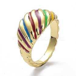 Alloy Enamel Finger Rings, Light Gold, Textured, Colorful, 3~11.5mm, US Size 7 1/4(17.5mm)(RJEW-Z008-30LG)