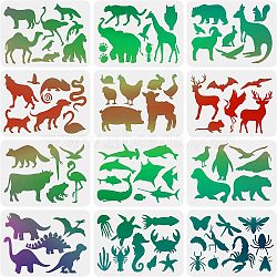 Plastic Reusable Drawing Painting Stencils Templates Sets, for Painting on Scrapbook Fabric Canvas Tiles Floor Furniture Wood, Animal Pattern, 21x29.7cm, 12pcs/set(DIY-WH0172-112)