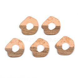 Transparent Resin & Walnut Wood Pendants, with Gold Foil, Dark Salmon, 38x38x3mm, Hole: 2mm(RESI-S389-050A-B04)