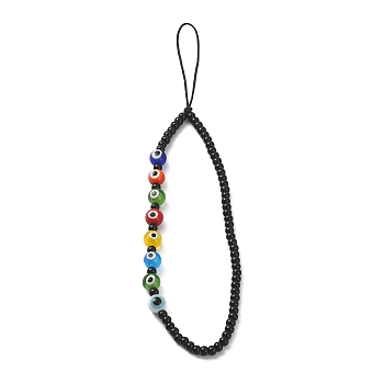 Evil Eye Lampwork & Glass Beaded Mobile Straps, Nylon Thread  Mobile Accessories Decoration, Mixed Color, 183mm