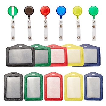 PandaHall Elite PVC Card Holders, with Reel Round Solid Translucent Pull Buckle, Platinum, Mixed Color, 157~189mm, 10sets