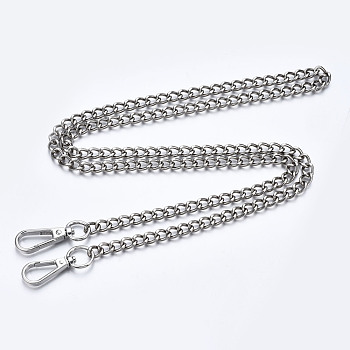 Bag Chains Straps, Iron Curb Link Chains, with Alloy Swivel Clasps, for Bag Replacement Accessories, Platinum, 1190x8.5mm