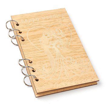 Wooden Wedding Guestbooks Notepad, for Wedding Decoration, with Word Happy Wedding, BurlyWood, 176x106x11.5mm