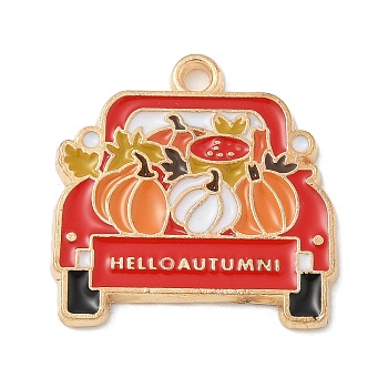 Thanksgiving Day Alloy Pendants, with Enamel, Golden, Car, 22.5x22x1.6mm, Hole: 1.8mm