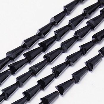 Glass Beads Strands, Faceted, Cone, Black, 8x4mm, Hole: 1mm, about 72pcs/strand, 18 inch