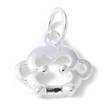 925 Sterling Silver Chinese Zodiac Outline Charms, with Jump Rings, Silver Color Plated, Monkey, 9.5~15x10~11.5x1~2mm, Hole: 3.5mm