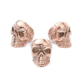 Ion Plating(IP) 304 Stainless Steel Beads, Skull, Rose Gold, 16x12x14.5mm, Hole: 8mm