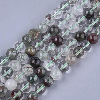 Natural Green Lodolite Quartz/Garden Quartz Beads Strands, Round, 10mm, Hole: 1mm, about 38~39pcs/strand, 15.3 inch