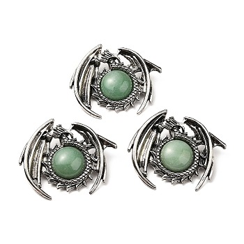 Natural Green Aventurine Pendants, Dragon Charms, with Rack Plating Antique Silver Tone Alloy Findings, Cadmium Free & Lead Free, 40x48x12mm, Hole: 9x6mm