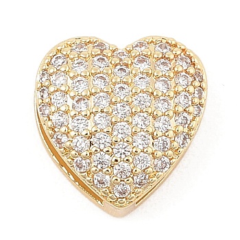 Brass Micro Pave Cubic Zirconia Slide Charms, Long-Lasting Plated, Heart, Golden, 12x11.5x5.5mm, Hole: 1.5x3mm and 10x1.5mm