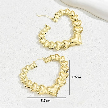 Stainless Steel Heart Hoop Earrings, Golden, 60x65mm