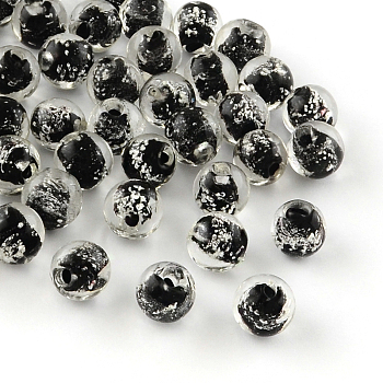Handmade Luminous Lampwork Beads, Round, Black, 8mm, Hole: 1mm
