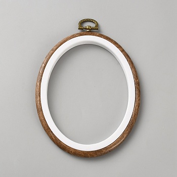 PP & PVC Plastic Imitation Wood Cross Stitch Embroidery Hoops, with Alloy Hanging Ring, Sewing Tools Accessory, Oval, 168mm, pendant: 148x118x9mm