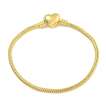 2.5mm Rack Plating Heart Brass European Style Round Snake Chain Bracelets for Jewelry Making, Cadmium Free & Lead Free, Long-Lasting Plated, Real 18K Gold Plated, 7-1/2 inch(19.2cm)