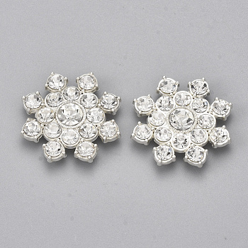 Alloy Acrylic Rhinestone Cabochons, Faceted, Flower, Clear, Silver, 23.5x5mm