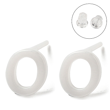 Hypoallergenic Bioceramics Zirconia Ceramic Stud Earrings, No Fading and Nickel Free, Alphabet, Letter O, 7x6mm