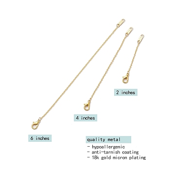 3Pcs 3 Styles Brass Lobster Claw Clasps, with Brass Cable Chains, Golden, 65~166mm, 1pc/style