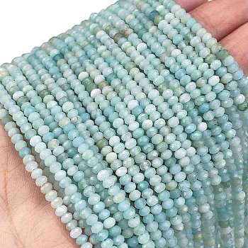 Natural Flower Amazonite Beads Strands, Faceted, Rondelle, 3x2~2.5mm, Hole: 0.6mm, about 165pcs/strand, 15.35 inch(39cm)