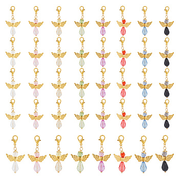PandaHall Elite 4 Sets Angel Acrylic Pendant Decoration, with Alloy Lobster Claw Clasps, Clip-on Charms, for Keychain, Purse, Backpack Ornament, Mixed Color, 42~44mm, 8pcs/set