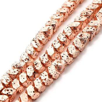 Electroplated Natural Lava Rock Beads Strands, Trapezoid, Rose Gold Plated, 4x4.5x4mm, Hole: 1mm, about 94pcs/strand, 15.35~15.55 inch(39~39.5cm)