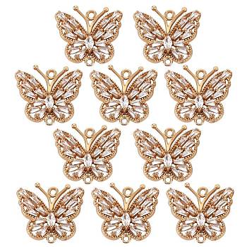 Brass Micro Pave Clear Cubic Zirconia Links Connectors, Long-Lasting Plated, Butterfly, Light Gold, 18.5x20x4mm, Hole: 1.4mm