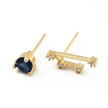 Cubic Zirconia Constellation Asymmetrical Earrings, Real 18K Gold Plated Brass Stud Earrings, Cadmium Free & Lead Free, Virgo, 6x15.5mm, 6x6mm, Pin: 0.7mm