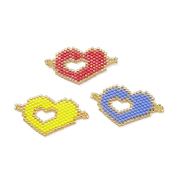 3Pcs 3 Style Handmade Loom Pattern MIYUKI Seed Beads, Heart Links Connector, for Valentine's Day, Mixed Color, 21x37x2mm, Hole: 1mm, 1Pc/color