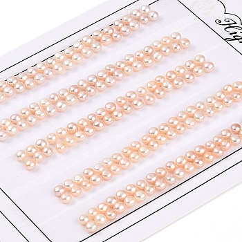 Grade 3A Natural Cultured Freshwater Pearl Beads, Half Drilled, Half Round Beads, PeachPuff, 3~4x2~2.5mm, Hole: 1mm