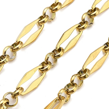 Ion Plating(IP) 304 Stainless Steel Dapped Chains, Unwelded, with Spool, Polished, Real 18K Gold Plated, 15.5x7.5x1.5mm