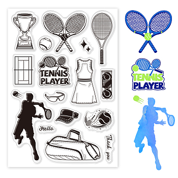 Custom PVC Plastic Clear Stamps, for DIY Scrapbooking, Photo Album Decorative, Cards Making, Tennis, 160x110x3mm
