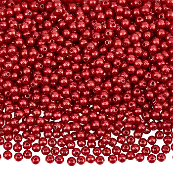 1500Pcs Imitation Pearl Acrylic Beads, Dyed, Round, Dark Red, 6x5.5mm, Hole: 1.5~2mm