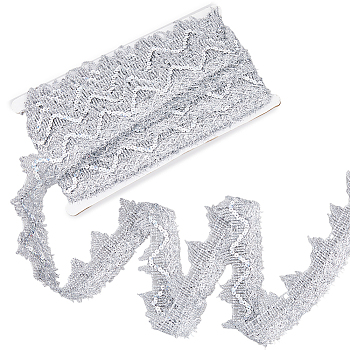 Polyester Ribbons, with Paillettes, Triangle, Silver, 1-5/8 inch(40mm), about 14.22 Yards(13m)/Bag