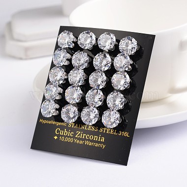 Flat Round 304 Stainless Steel Cubic Zirconia Stud Earrings(X-EJEW-H306-38-5mm)-2