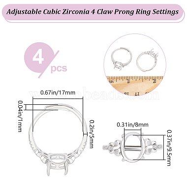 4個の調整可能な真鍮製指輪部品(KK-BBC0011-81)-2