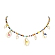 Natural Shell Evil Eye & Pearl Bib Necklace with Glass Seed Beaded Chains(NJEW-TA00104)-2