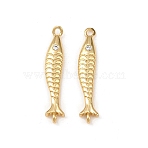 Brass Pave Cubic Zirconia Fish Connector Charms, Lead Free & Cadmium Free, Long-Lasting Plated, Rack Plating, Real 18K Gold Plated, Clear, 29.5x6x3mm, Hole: 1.5~1.6mm(KK-L255-11G)