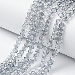 Electroplate Transparent Glass Beads Strands, Half Rainbow Plated, Faceted, Rondelle, WhiteSmoke, 8x6mm, Hole: 1mm, about 60~62pcs/strand, 39~40cm(EGLA-A034-T8mm-F10)