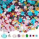 1240Pcs 9 Styles Transparent Glass Beads, Mixed Shapes, Faceted, Mixed Color, 3~10mm, Hole: 0.6~2mm(EGLA-PA0001-07)