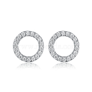 Ring Rhodium Plated 925 Sterling Silver Stud Earrings, with Cubic Zirconia, Platinum, No Size(PB1316-6)