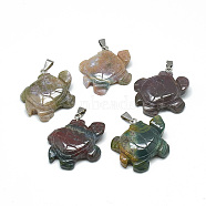 Natural Indian Agate Pendants, with Stainless Steel Snap On Bails, Tortoise, 41~43x35~37x7~10mm, Hole: 6x4mm(G-T091-02)