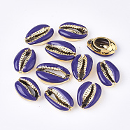 Electroplated Cowrie Shell Beads, with Enamel, No Hole/Undrilled, Golden, DarkSlate Blue, 18~20x12~14x6~7.5mm(SSHEL-T008-11G-02)
