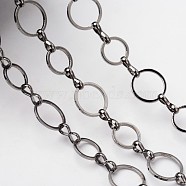 Brass Handmade Chains, Unwelded, with Spool, Gunmetal,  about 8 and 10mm in diameter,  1mm thick, about 32.8 Feet(10m)/roll(CHR024-CK142-B)