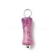 Natural Calcite Pendants, with Silver Tone Brass Findings, Bamboo-Shaped Charm, Dyed & Heated, 17.5x5mm, Hole: 2.5~2.7mm(PALLOY-JF01839-01)