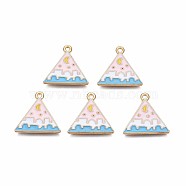 Alloy Enamel Pendants, Cadmium Free & Lead Free, Light Gold, Triangle with Moon, Pink, 19x20x1.5mm, Hole: 1.5mm(ENAM-S121-170B-RS)